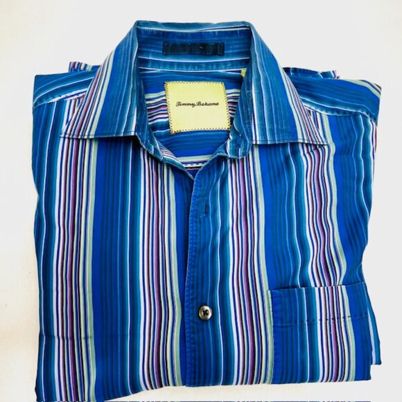 Men Tommy Bahama Shirt Long Sleeve Button Down Sz Small Teal Blue purple Stripe - Picture 1 of 6